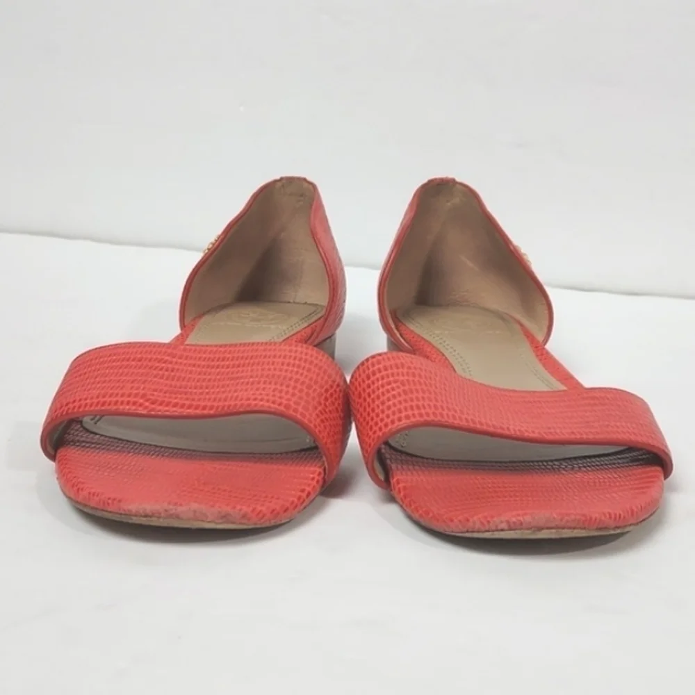 TORY BURCH Savannah Micro Tejus Embossed in Melon Flats Sandals Size 5.5
